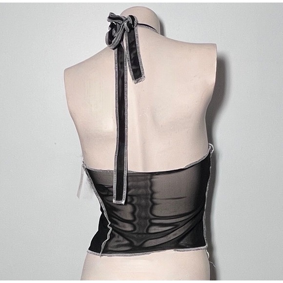 Shop SXC Sheer Mesh Halter Tie Front Top Black Small Y2K Clubwear Fairycore Crop - Picture 2 of 8